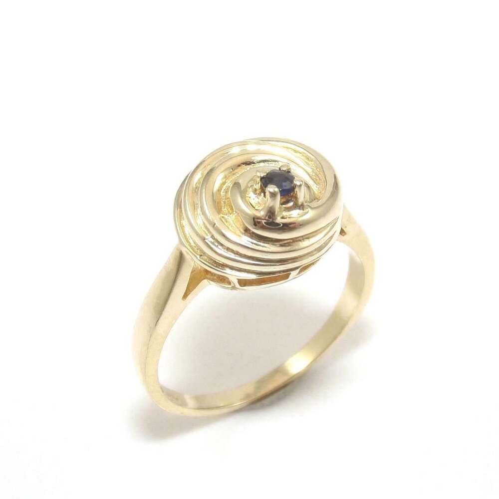 10K Yellow Gold Natural Blue Sapphire Spiral Ring Size 6
